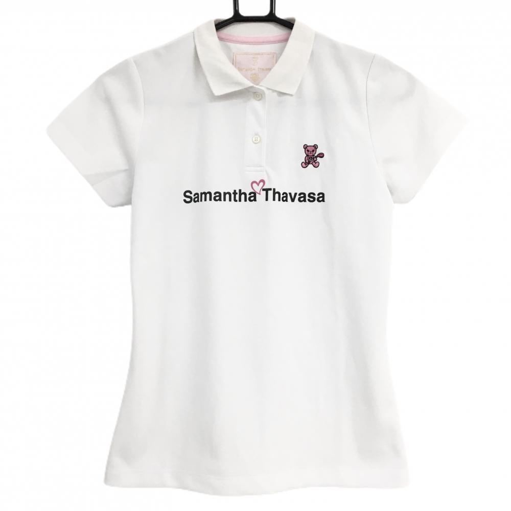 サマンサタバサUNDER25 半袖ポロシャツ 白 ロゴプリント ベア刺しゅう レディース Ｓ ゴルフウェア Samantha Thavasa