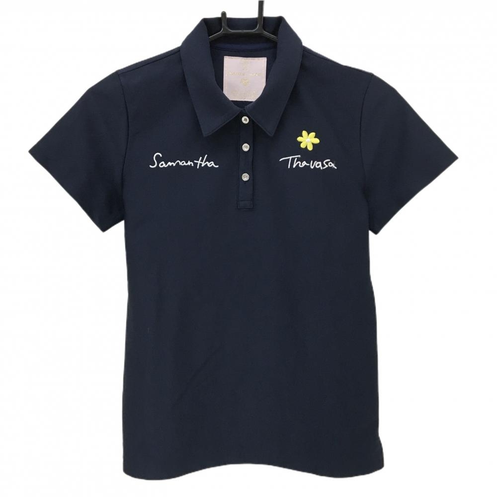 【超美品】サマンサタバサUNDER25 半袖ポロシャツ ネイビー 胸元刺しゅう  レディース S ゴルフウェア Samantha Thavasa
