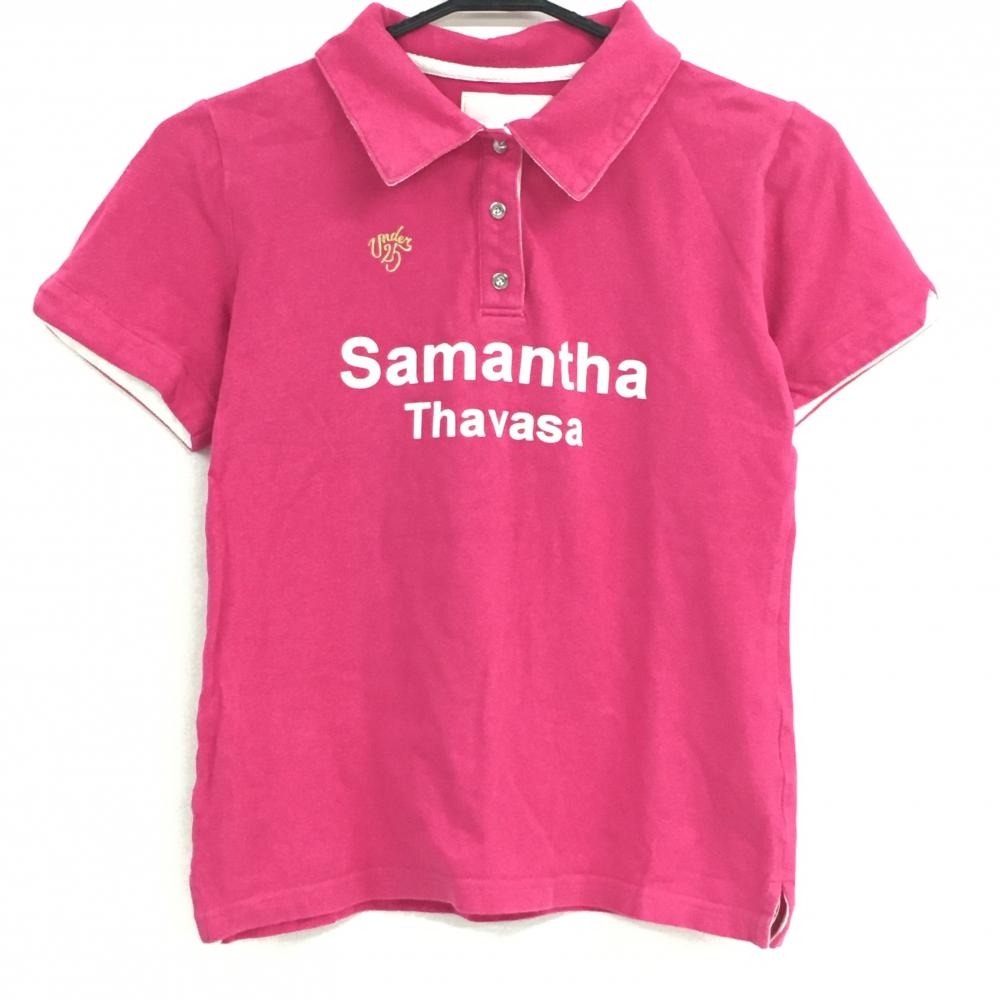 サマンサタバサUNDER25 半袖ポロシャツ ピンク×白 レディース M ゴルフウェア Samantha Thavasa