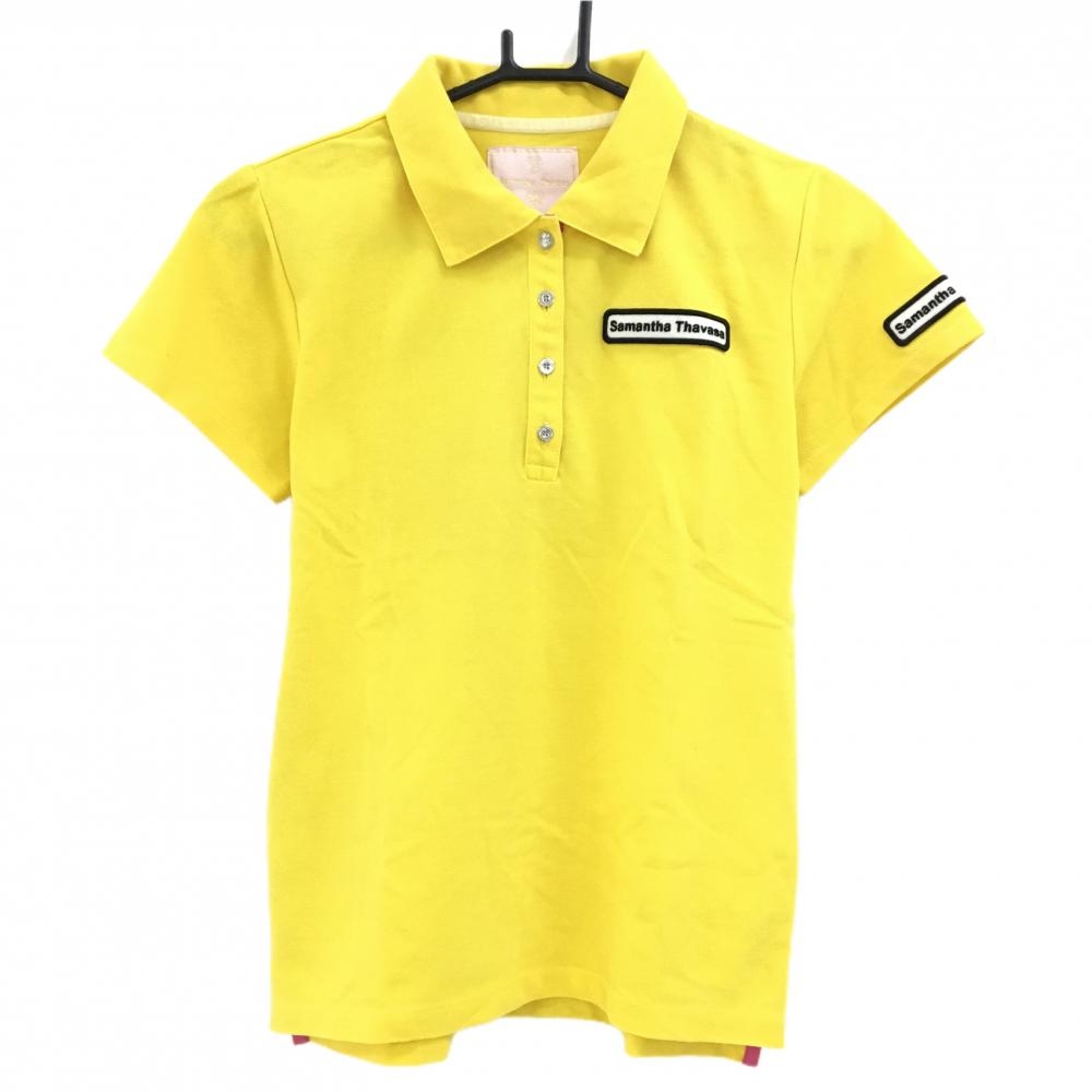 【美品】サマンサタバサUNDER25 半袖ポロシャツ イエロー 襟裏ギンガムチェック バックロゴ レディース PRO ゴルフウェア Samantha Thavasa