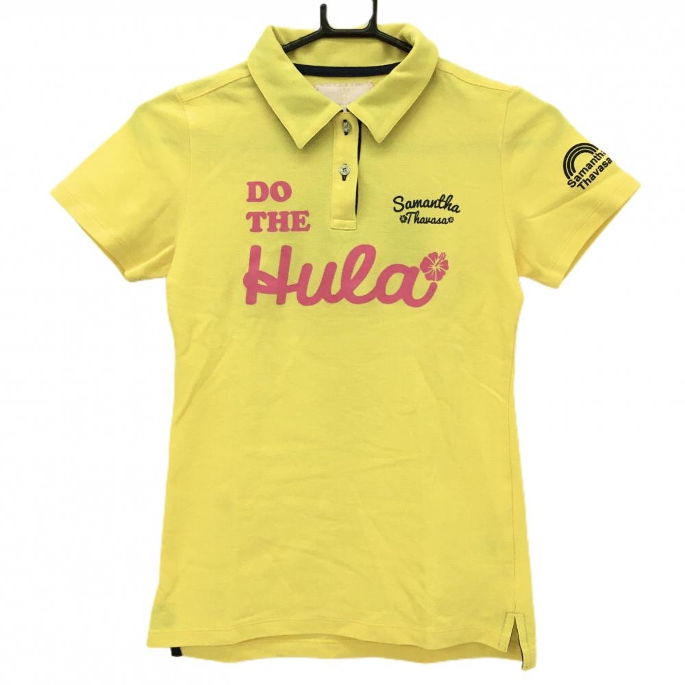 【超美品】サマンサタバサUNDER25 半袖ポロシャツ イエロー×ピンク フラダンス レディース PRO1 ゴルフウェア Samantha Thavasa