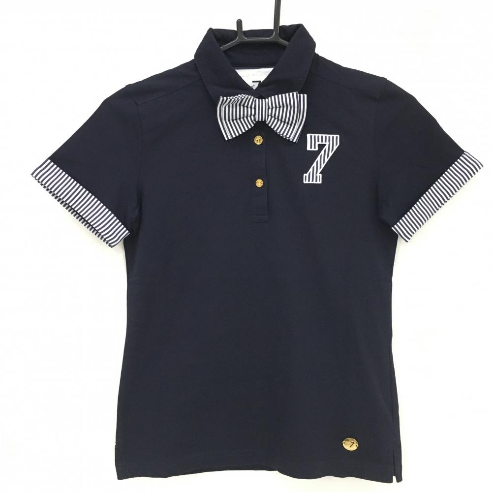 【超美品】サマンサタバサNo.7 半袖ポロシャツ ネイビー×白  レディース 38(M) ゴルフウェア Samantha Thavasa