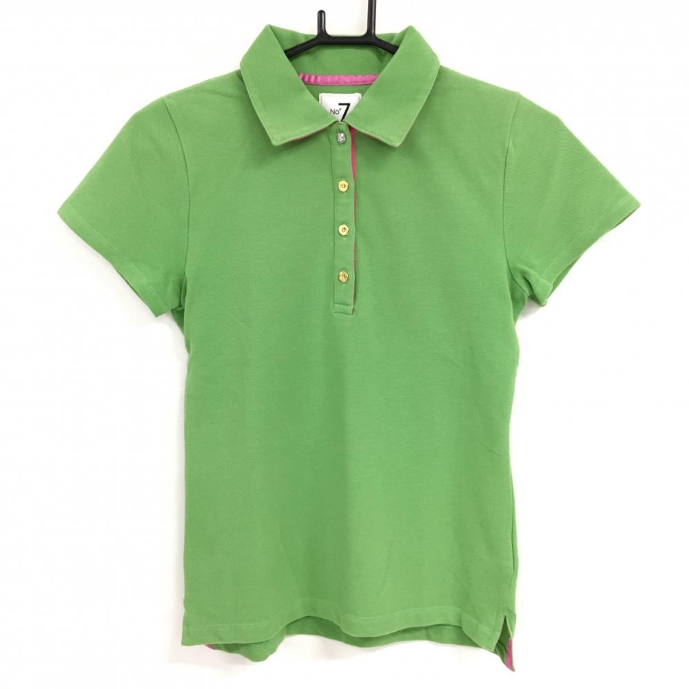 サマンサタバサNo.7 半袖ポロシャツ ライトグリーン×ピンク バック刺しゅう  レディース 38(M) ゴルフウェア Samantha Thavasa