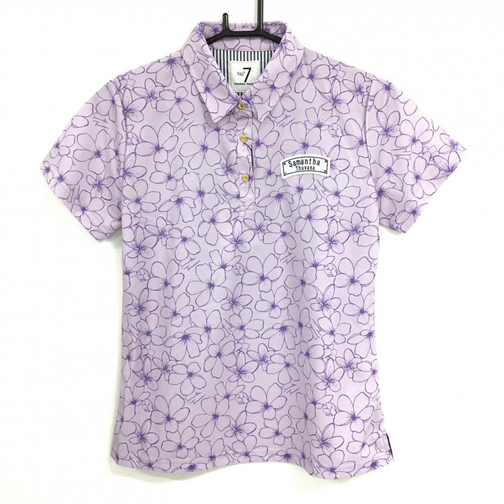 【新品】サマンサタバサNo7 半袖ポロシャツ パープル 花柄  レディース 38(M) ゴルフウェア Samantha Thavasa
