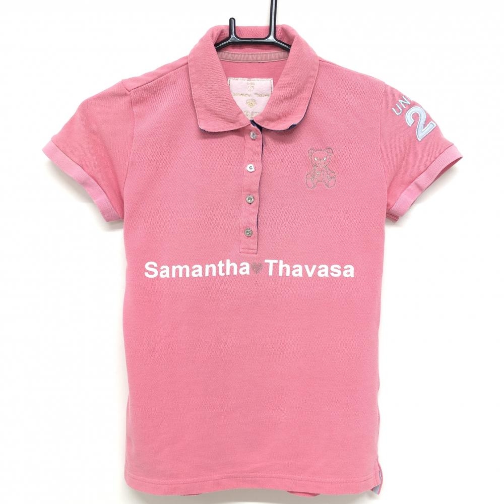 サマンサタバサUNDER25 半袖ポロシャツ ピンク クマ刺しゅう レディース S ゴルフウェア Samantha Thavasa