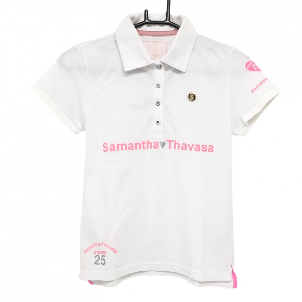 サマンサタバサUNDER25 半袖ポロシャツ 白×ピンク 背プリント  レディース M ゴルフウェア Samantha Thavasa
