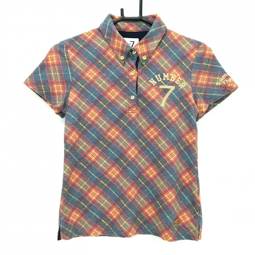 サマンサタバサNo.7 半袖ポロシャツ レッド系×ネイビー系×イエロー系 チェック  レディース 38(M) ゴルフウェア Samantha Thavasa