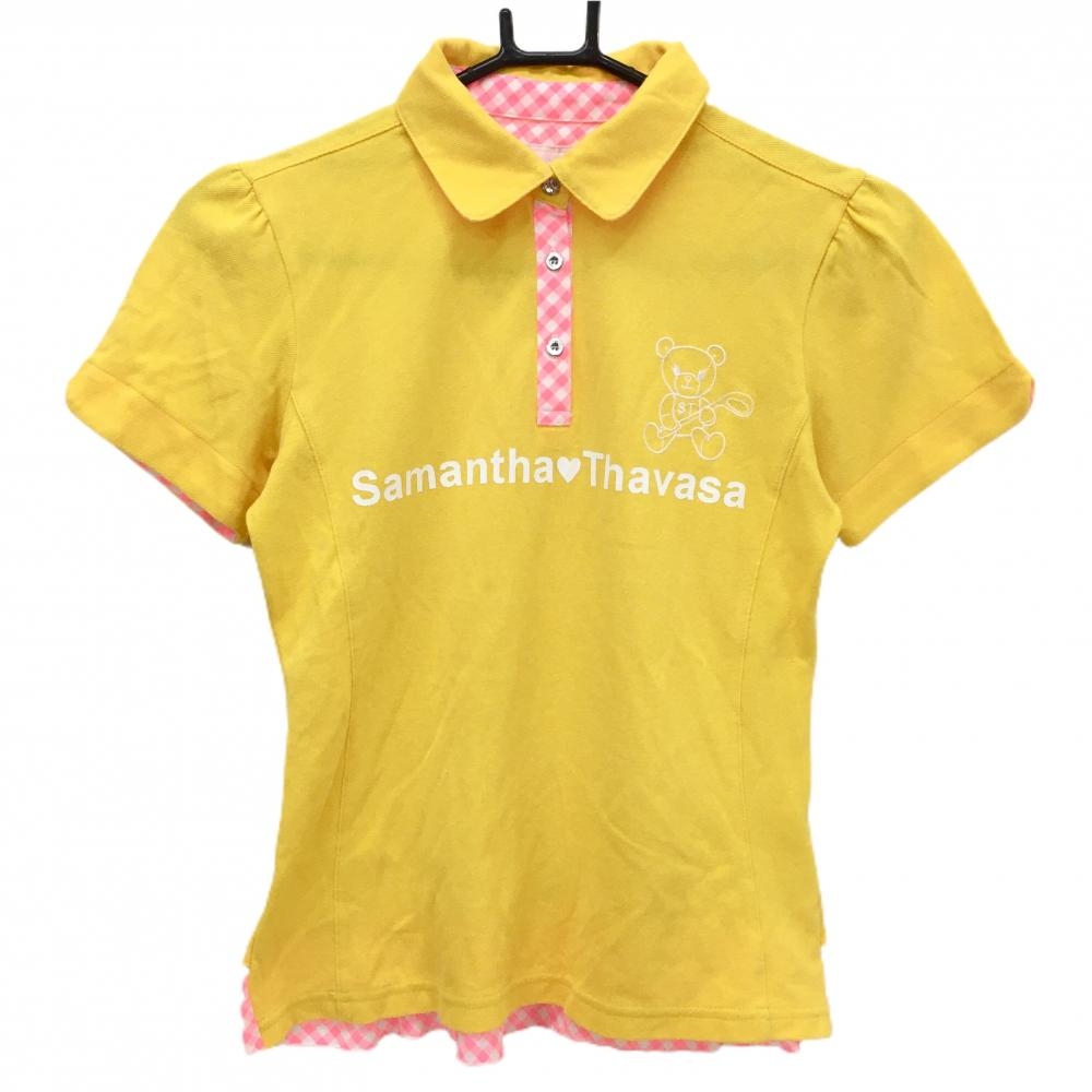 【超美品】サマンサタバサUNDER25 半袖ポロシャツ イエロー×蛍光ピンク  レディース M ゴルフウェア Samantha Thavasa