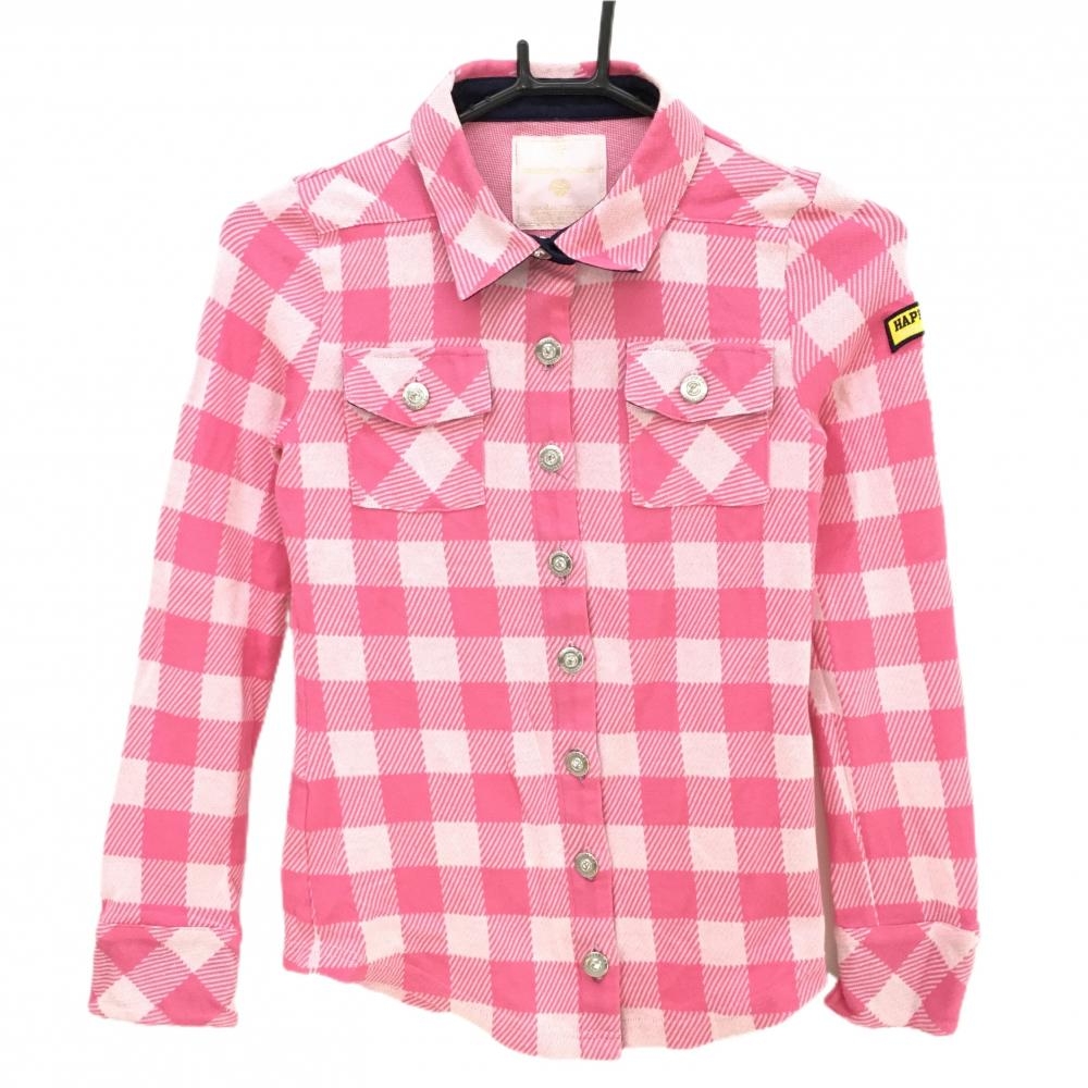 【美品】サマンサタバサ UNDER25 長袖シャツ ピンク×白 ブロックチェック 綿100％ レディース S ゴルフウェア Samantha Thavasa