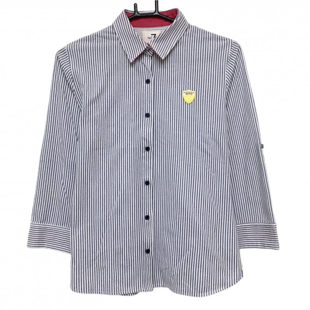 サマンサタバサNo.7 七分袖シャツ ネイビー×白 ストライプ  レディース 38(M) ゴルフウェア Samantha Thavasa