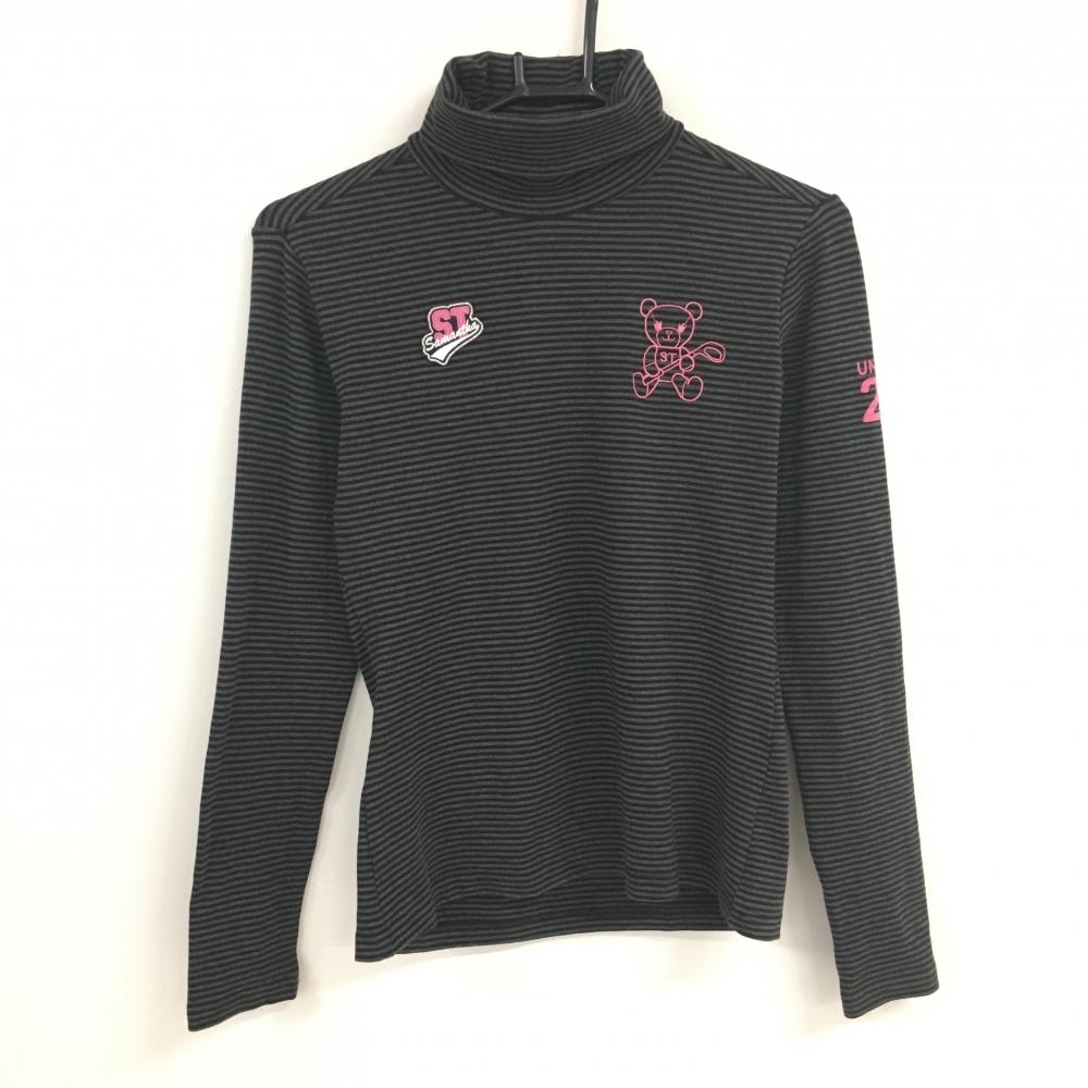 【美品】サマンサタバサUNDER25 長袖タートルネックシャツ ダークグレー×黒 ボーダー  レディース M ゴルフウェア Samantha Thavasa