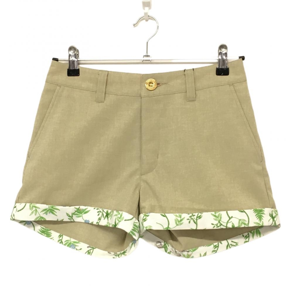 【新品】サマンサタバサNo.7 ショートパンツ ベージュ 裾折り返しリーフ柄 レディース 36 ゴルフウェア Samantha Thavasa