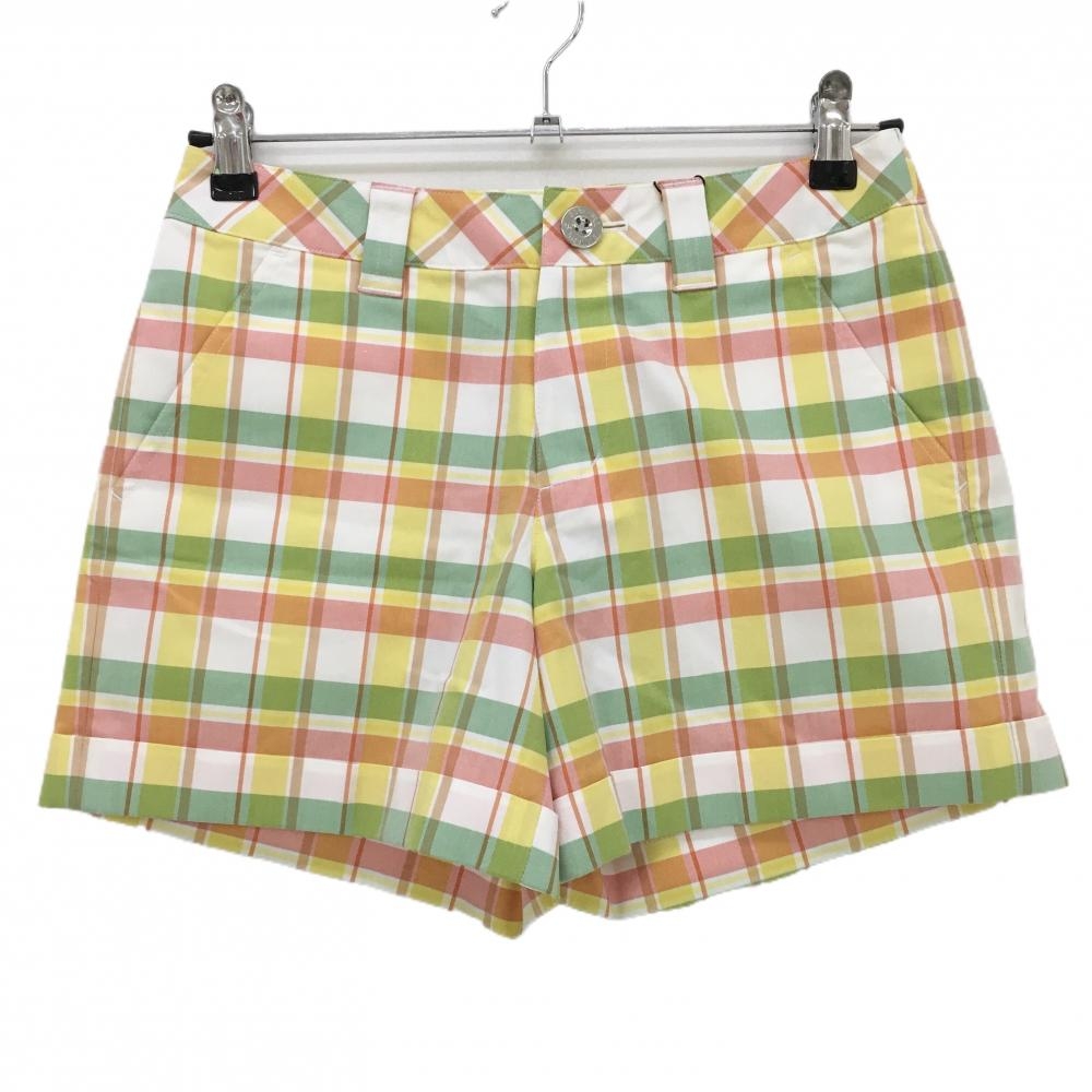 【新品】サマンサタバサNo.7 ショートパンツ 白×マルチ チェック レディース 38(M) ゴルフウェア Samantha Thavasa