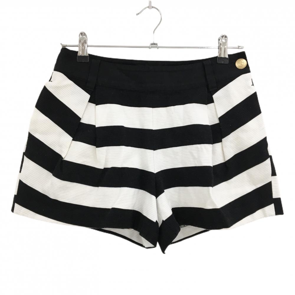 【美品】サマンサタバサNo.7 ショートパンツ 黒×白 ボーダー ストレッチ 裏地付 レディース 38(M) ゴルフウェア Samantha Thavasa