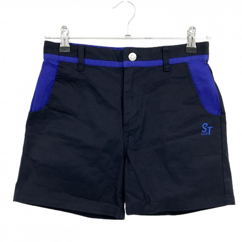 【美品】サマンサタバサUNDER25 ショートパンツ ダークネイビー×ブルー バックロゴ刺しゅう レディース S ゴルフウェア Samantha Thavasa