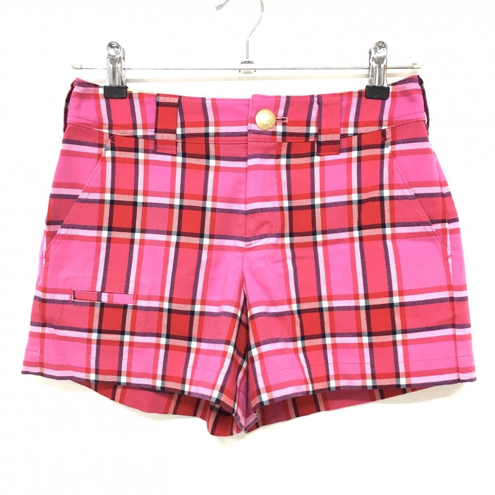【美品】サマンサタバサUNDER25 ショートパンツ ピンク×レッド チェック レディース M ゴルフウェア Samantha Thavasa