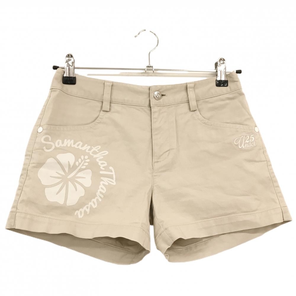 【美品】サマンサタバサUNDER25 ショートパンツ ベージュ ハイビスカス レディース  ゴルフウェア Samantha Thavasa