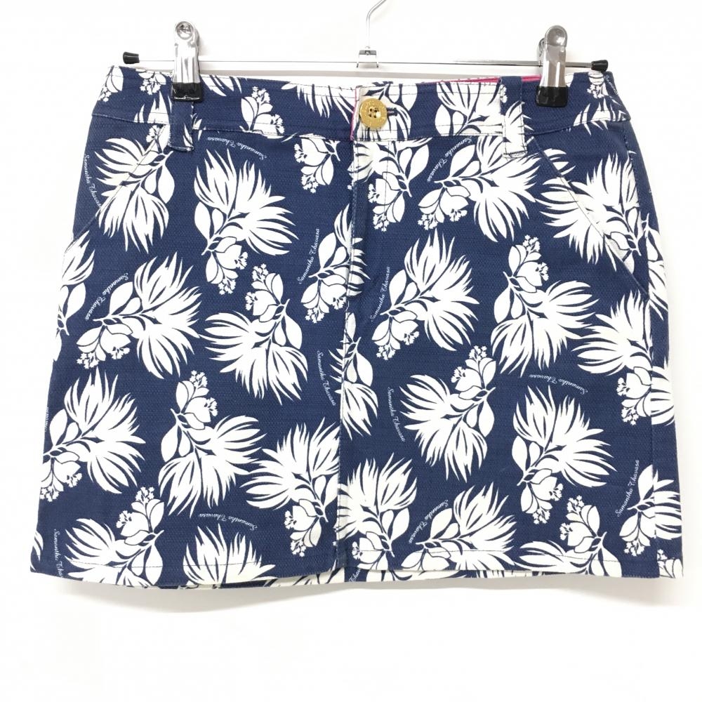 サマンサタバサ No.7 スカート ネイビー×白 総柄 ストレッチ  レディース 38 ゴルフウェア Samantha Thavasa