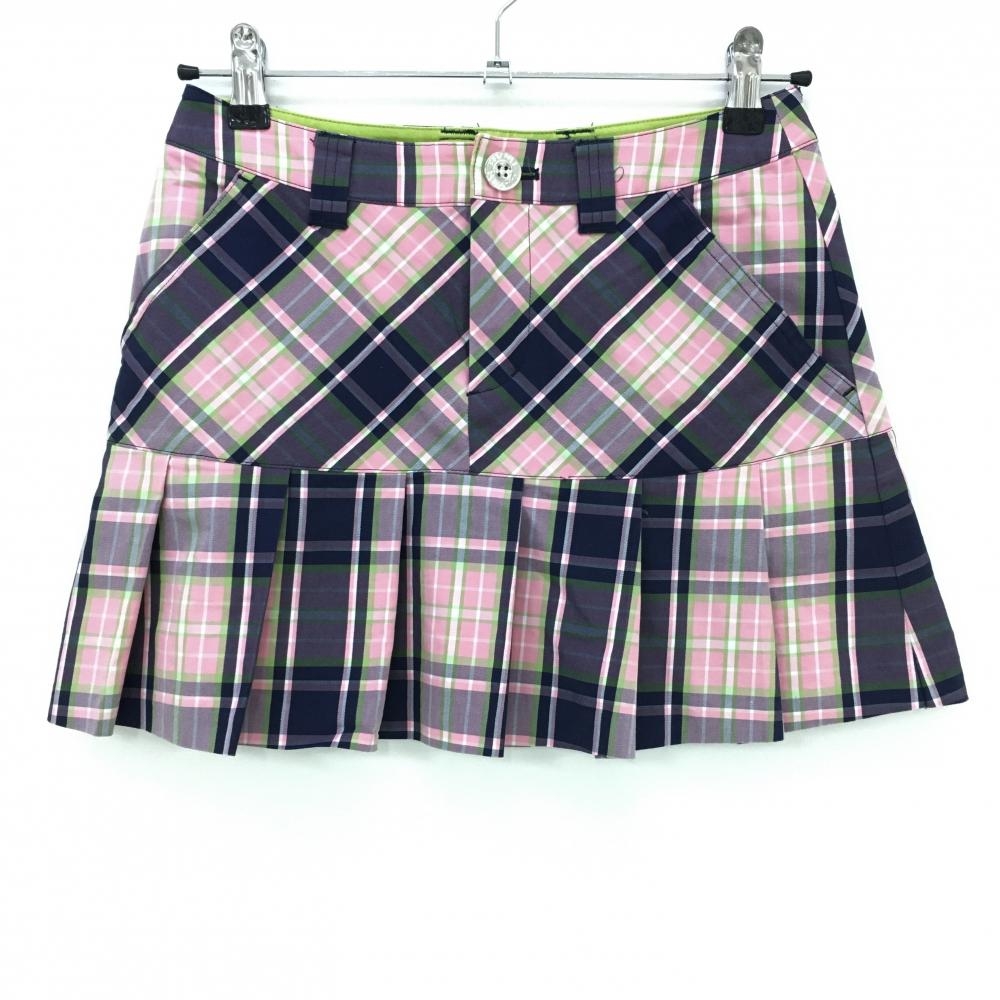 【超美品】サマンサタバサ UNDER25 プリーツスカート ピンク×ネイビー チェック レディース S ゴルフウェア Samantha Thavasa