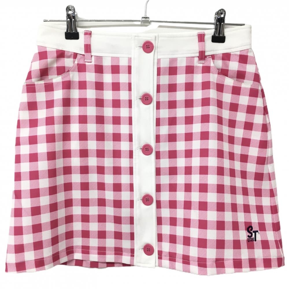 サマンサタバサ UNDER25 ラップスカート ピンク×白 ギンガムチェック 裾刺しゅう レディース M ゴルフウェア Samantha Thavasa