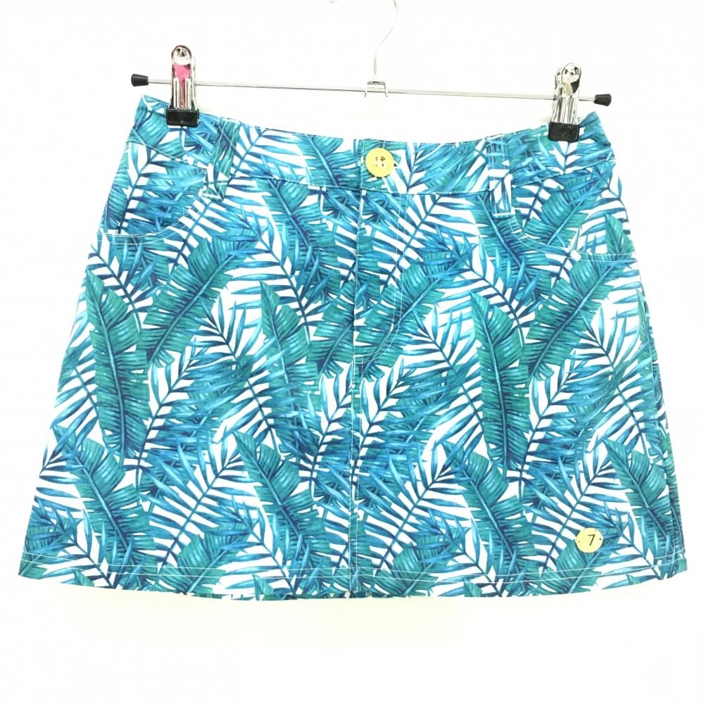【超美品】サマンサタバサNo.7 スカート 白×ブルー系 リーフ柄 レディース 38(M) ゴルフウェア Samantha Thavasa