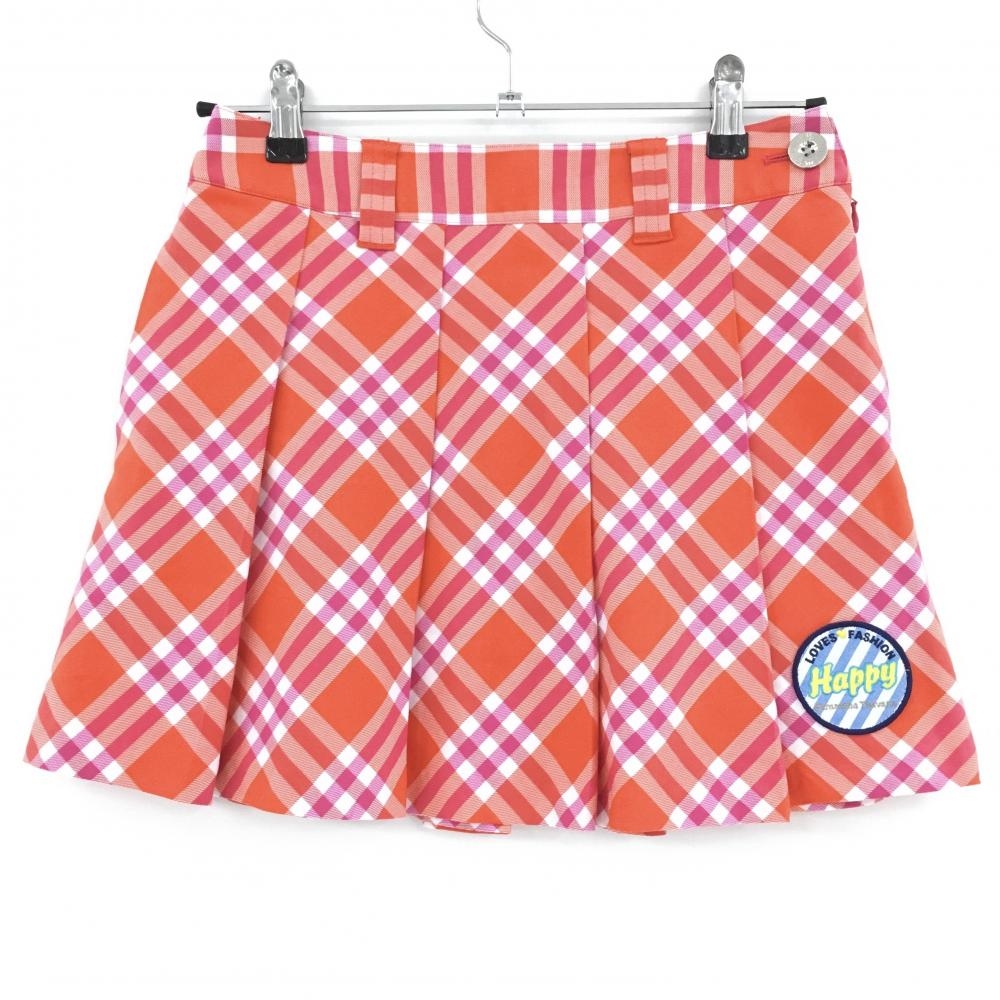 【超美品】サマンサタバサUNDER25 スカート オレンジ×ピンク チェック  レディース M ゴルフウェア Samantha Thavasa