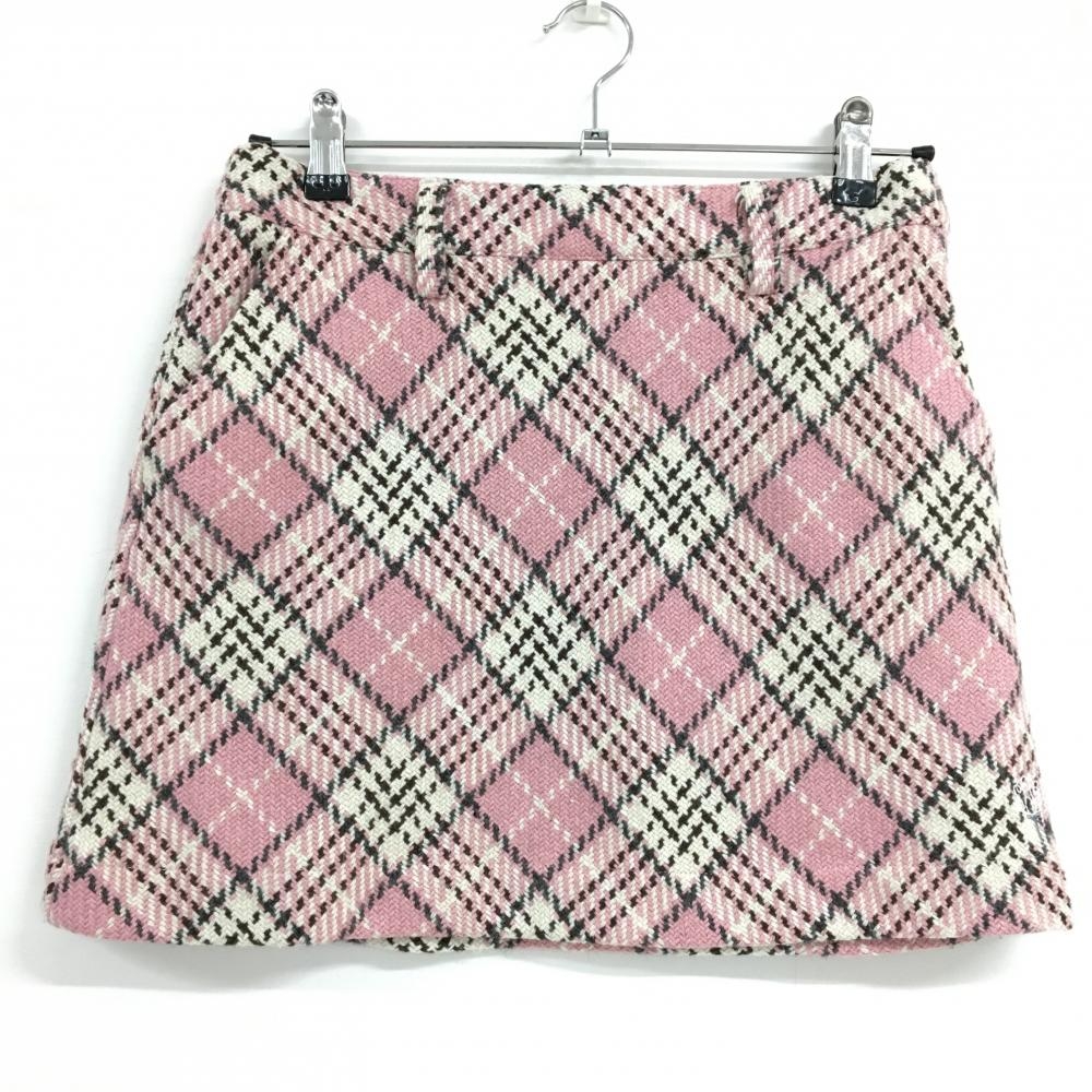 【美品】サマンサタバサUNDER25 スカート ピンク×白 チェック インナーパンツ付き レディース M ゴルフウェア Samantha Thavasa