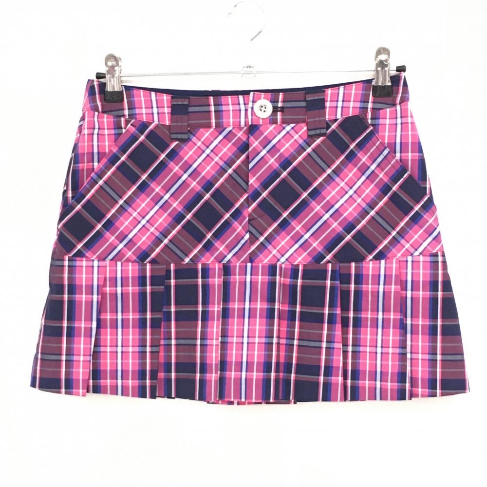 【超美品】サマンサタバサUNDER25 プリーツスカート ピンク×ネイビー チェック柄 バックロゴ レディース M ゴルフウェア Samantha Thavasa