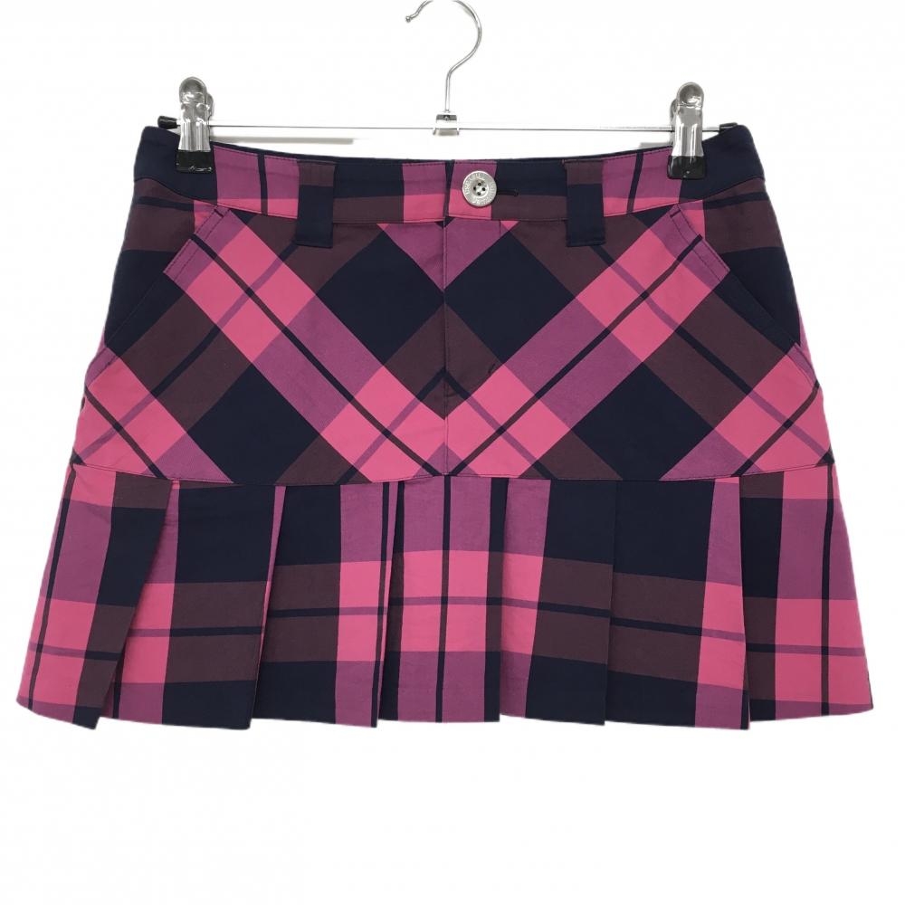 【美品】サマンサタバサUNDER25 プリーツスカート ピンク×ネイビー チェック柄 レディース PRO2 ゴルフウェア Samantha Thavasa