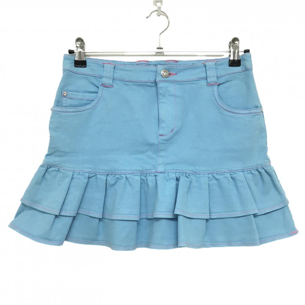 サマンサタバサUNDER25 スカート ライトブルー×ピンク 裾フリル 紙タグ付  レディース M ゴルフウェア Samantha Thavasa