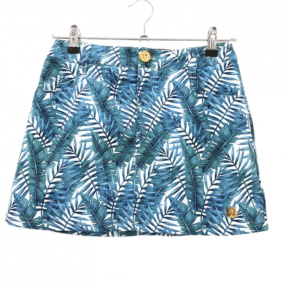 【超美品】サマンサタバサ№7 スカート ブルーグリーン×白 リーフ柄 レディース 38(M) ゴルフウェア Samantha Thavasa