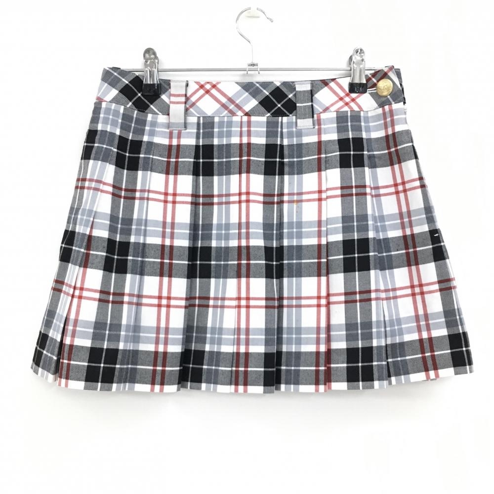 サマンサタバサUNDER25 スカート 白×黒×レッド チェック プリーツ レディース M ゴルフウェア Samantha Thavasa