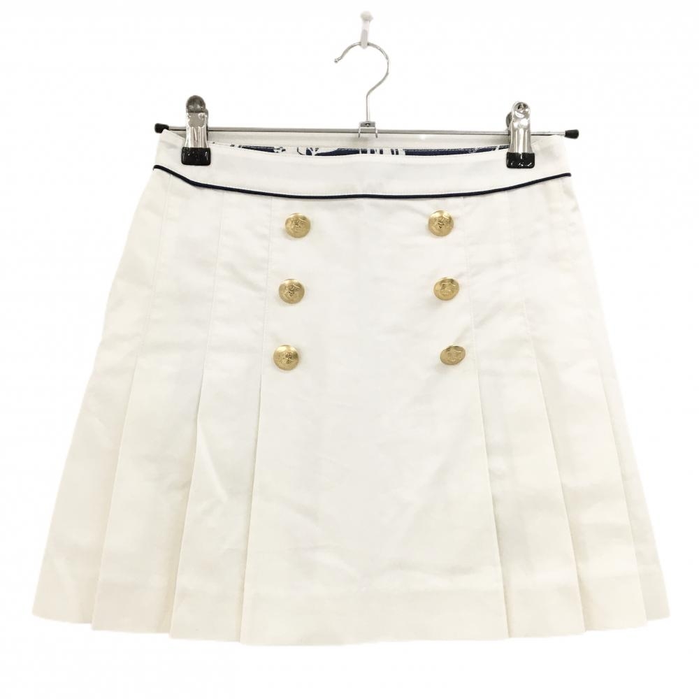 サマンサタバサNo.7 プリーツスカート 白×ネイビー ゴールドボタン レディース 36(S) ゴルフウェア Samantha Thavasa