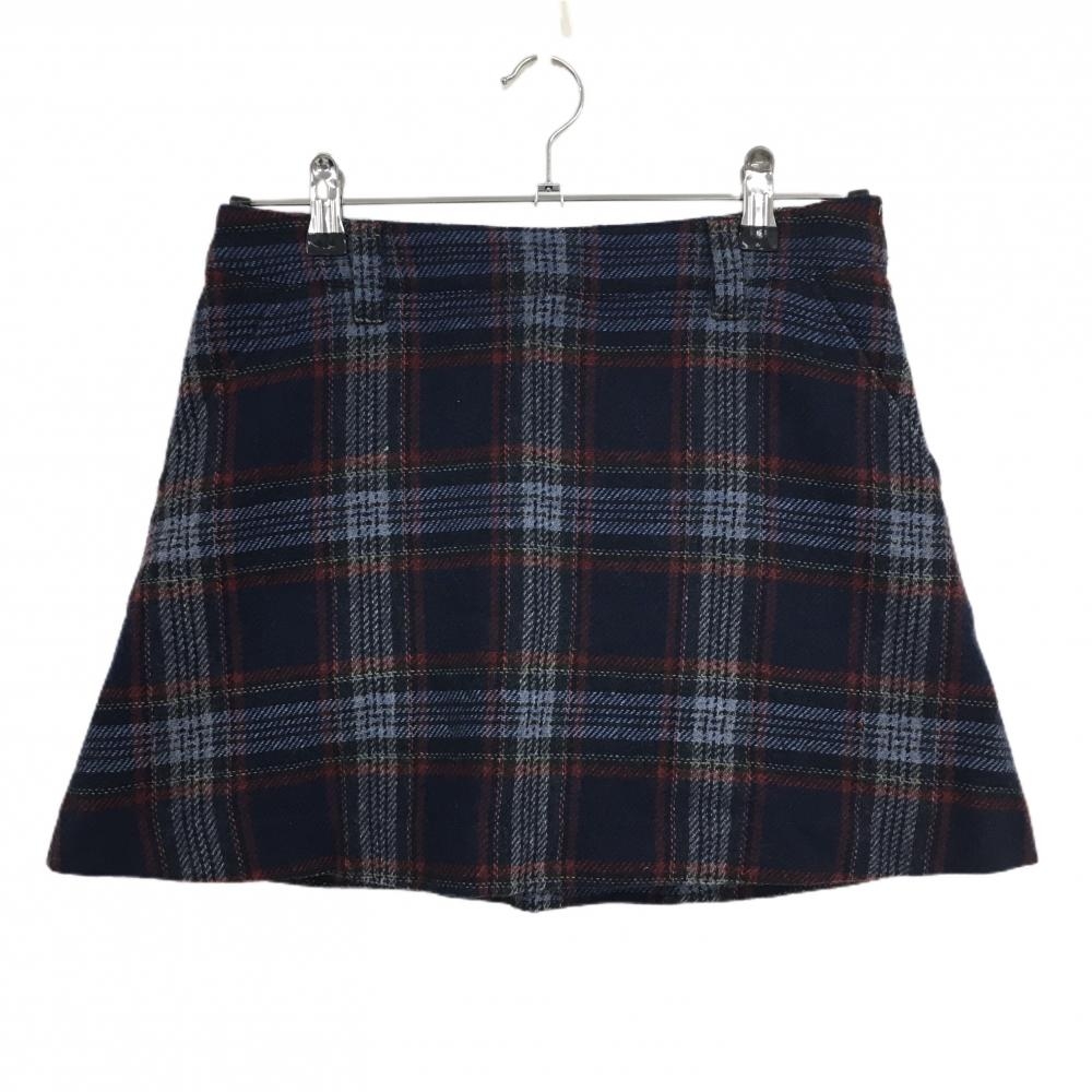 サマンサタバサNo.7 ウールスカート ネイビー×レッド チェック柄 裏地付き レディース S ゴルフウェア Samantha Thavasa
