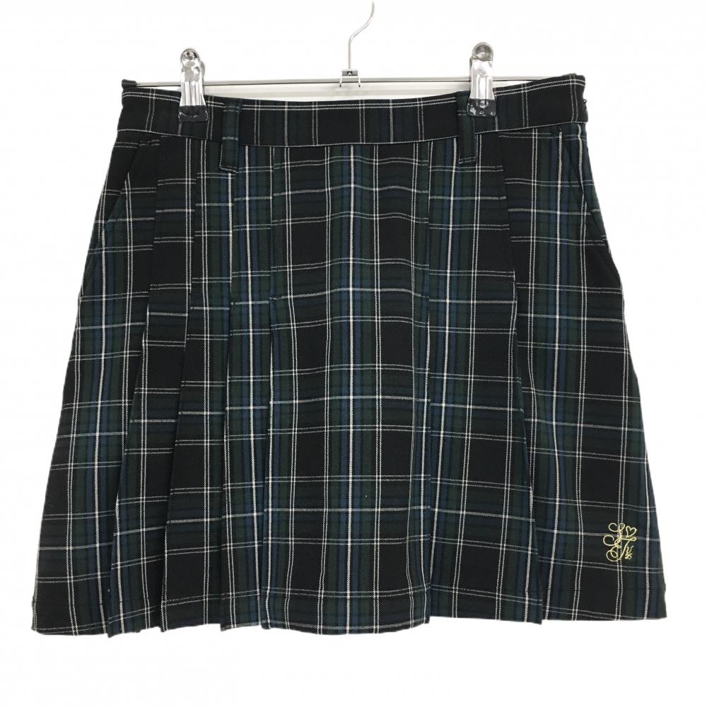 【超美品】サマンサタバサUNDER25 プリーツスカート 黒×グリーン チェック柄 裾刺しゅう レディース M ゴルフウェア Samantha Thavasa