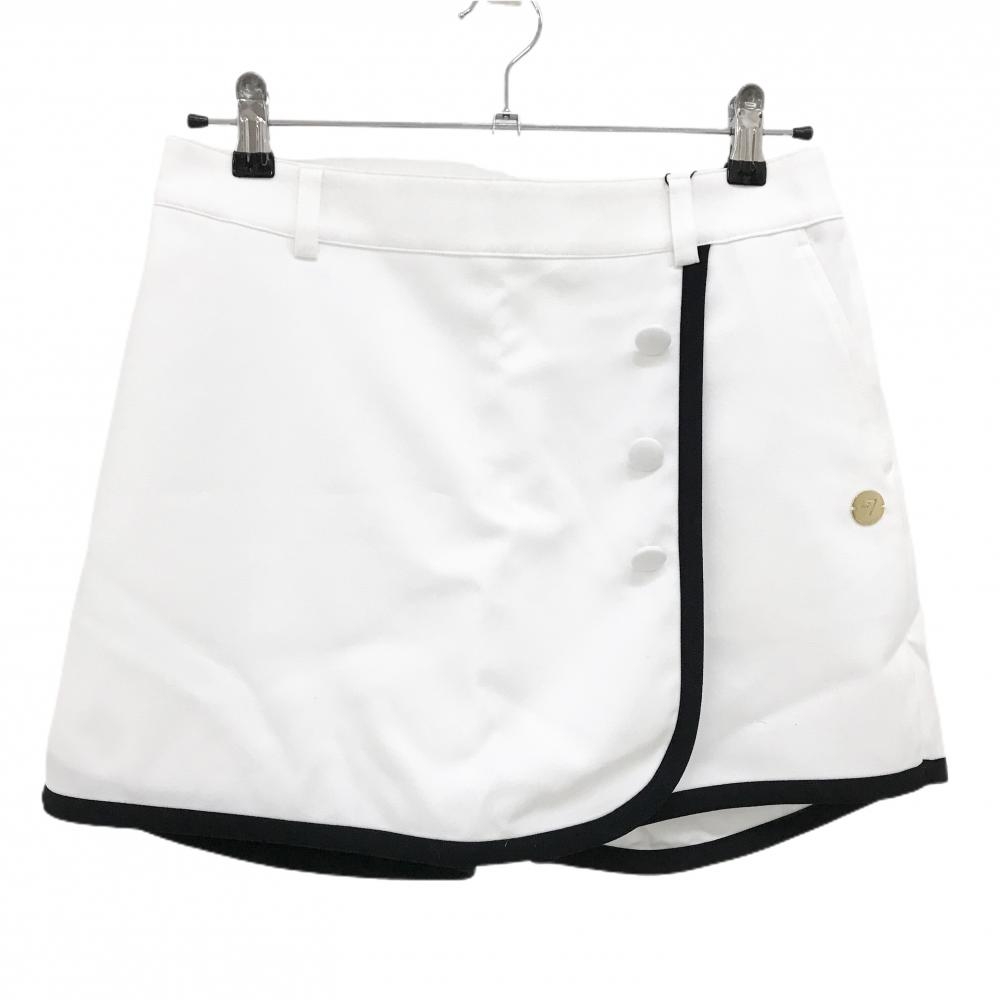 【新品】サマンサタバサNo.7 キュロットスカート 白×黒 前ボタン ロゴワッペン  レディース 38(M) ゴルフウェア Samantha Thavasa