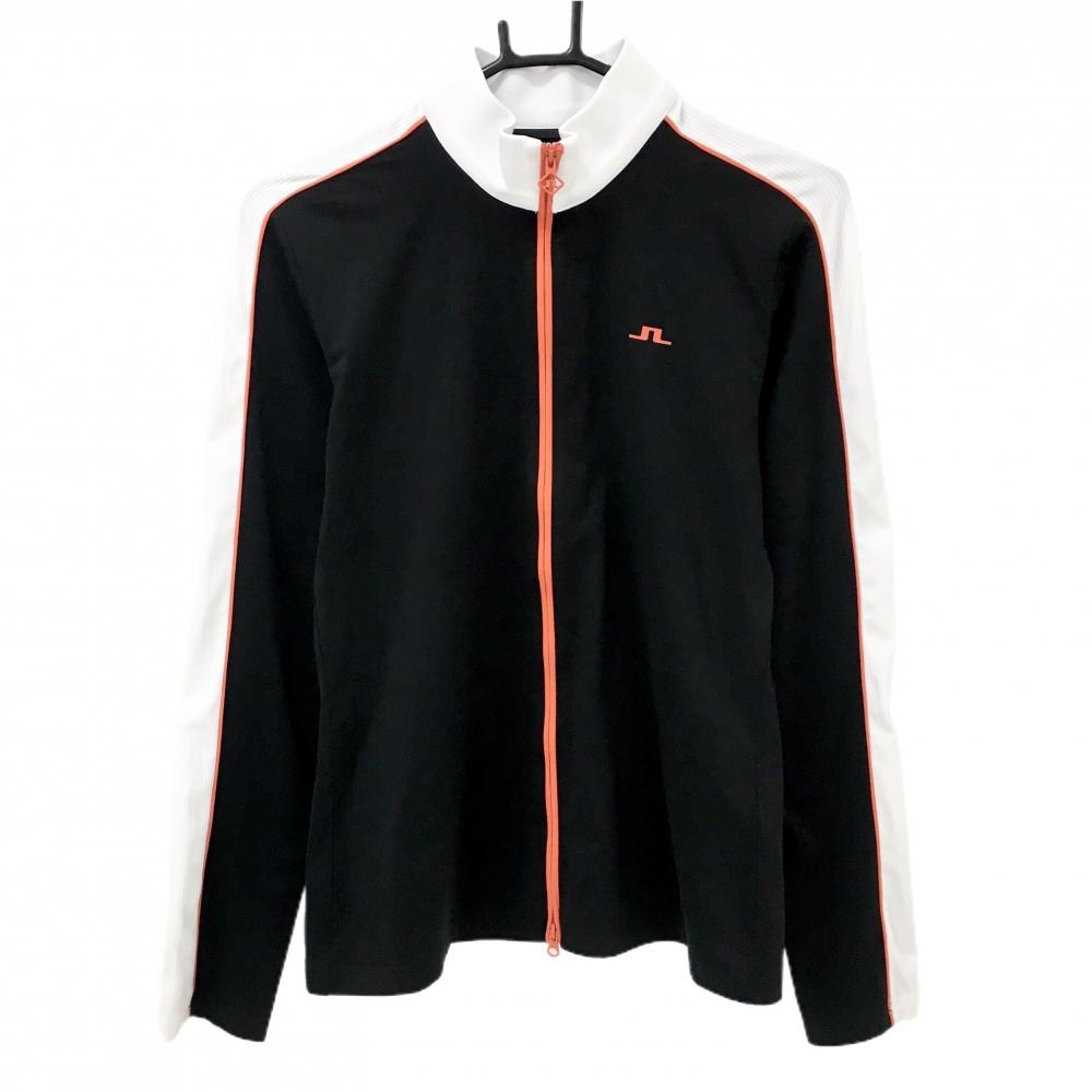 【美品】ジェイリンドバーグ ジャケット 黒×白×レッドオレンジ系 裏微起毛 薄手  レディース M ゴルフウェア J．LINDEBERG