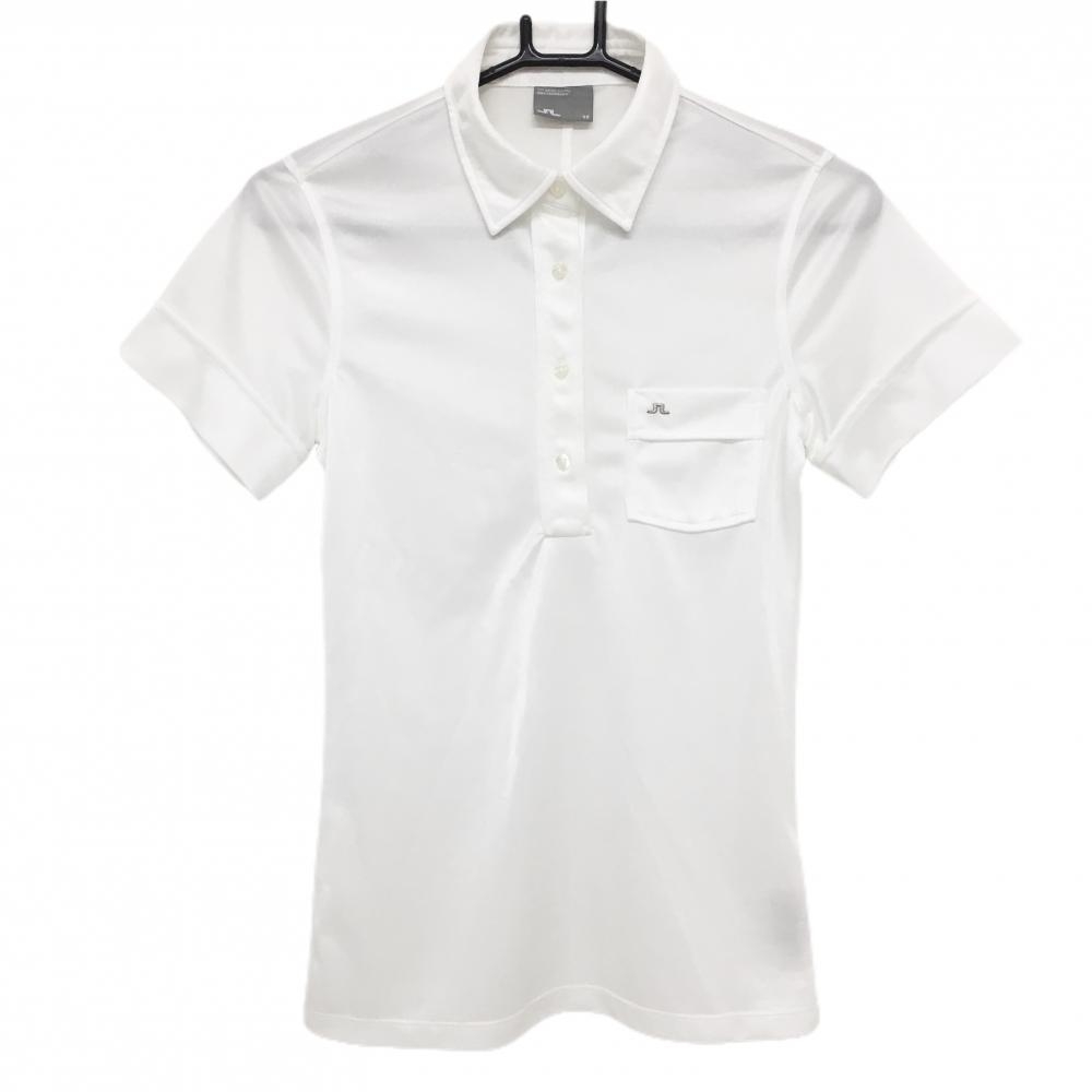 【超美品】ジェイリンドバーグ 半袖ポロシャツ 白 無地 FIELD SENSOR 胸ポケット付 レディース XS ゴルフウェア J．LINDEBERG