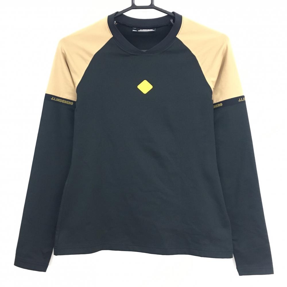 【美品】ジェイリンドバーグ 長袖Ｔシャツ 黒×ブラウン 裏起毛 ストレッチ レディース M ゴルフウェア J．LINDEBERG