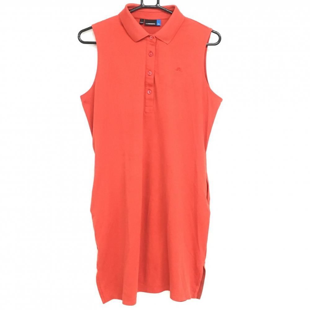 ジェイリンドバーグ ノースリーブワンピース レッド ロゴ刺しゅう レディース L ゴルフウェア J．LINDEBERG