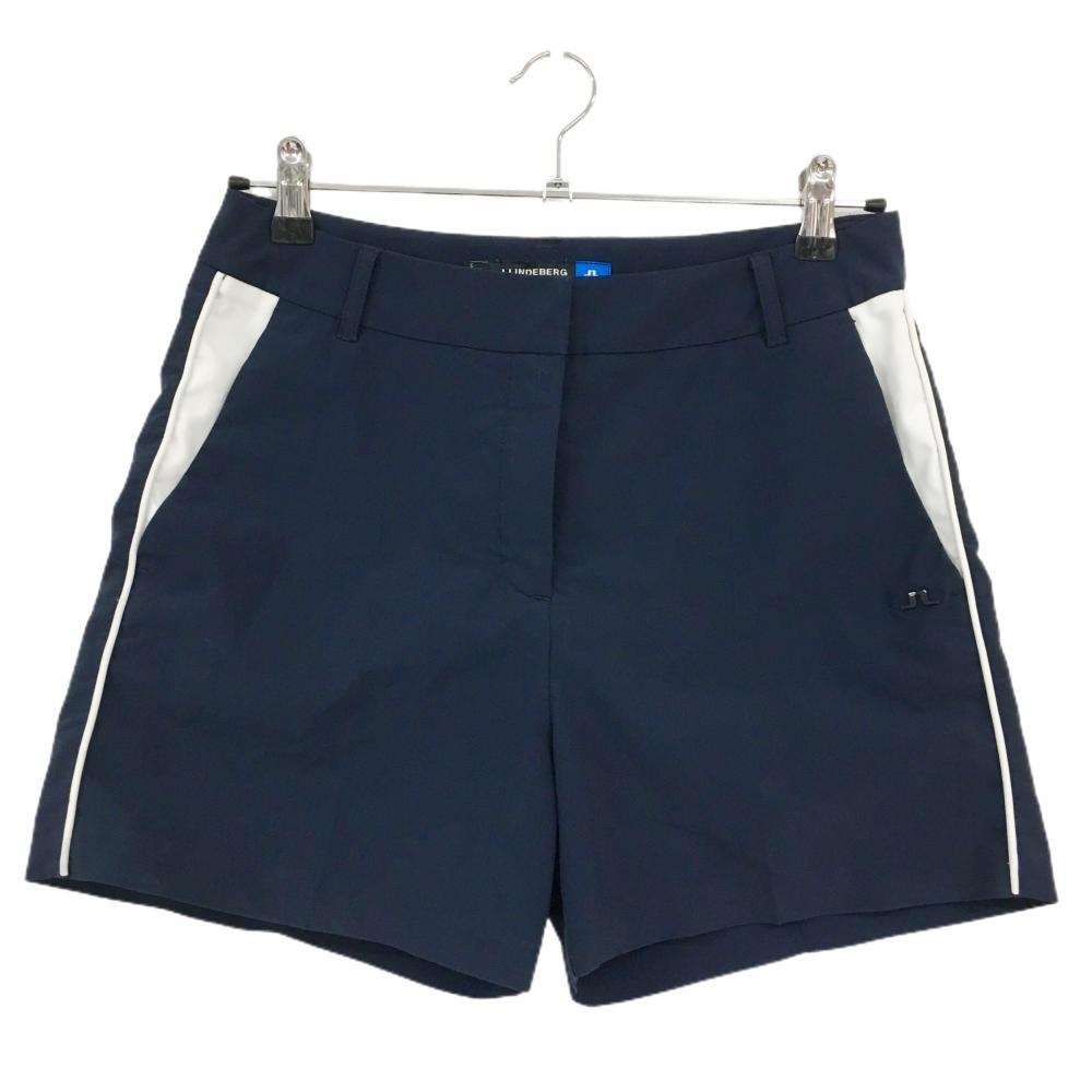 【美品】ジェイリンドバーグ ショートパンツ ネイビー×白 サイドライン レディース 27 ゴルフウェア J．LINDEBERG