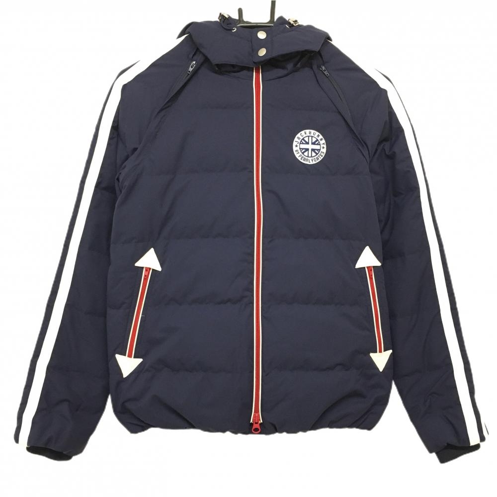 ジャックバニー 4WAYダウンジャケット ネイビー×白 袖2ライン フード袖着脱可  レディース 0(S) ゴルフウェア Jack Bunny