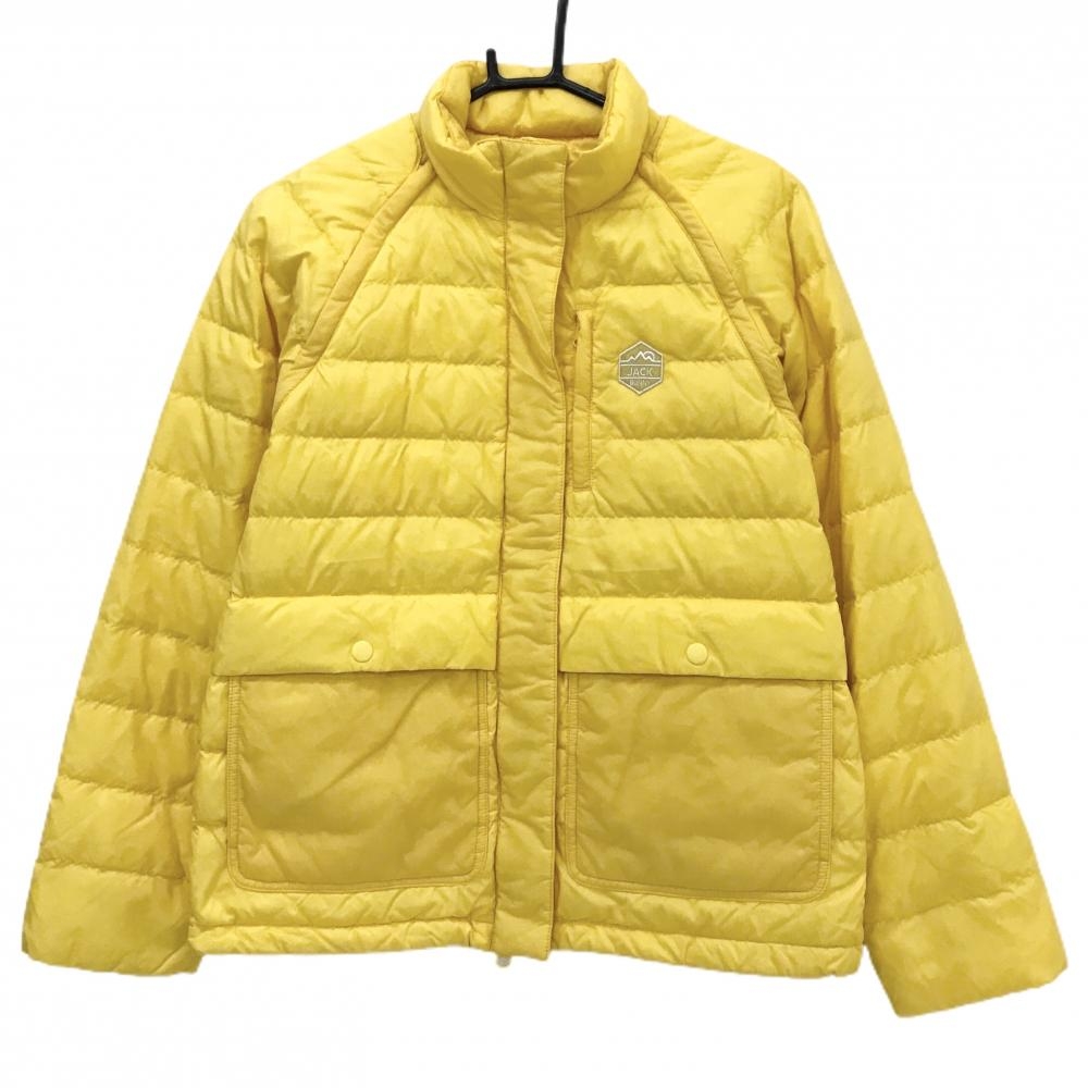 【超美品】ジャックバニー 2WAYダウンジャケット イエロー 袖着脱可 胸元ロゴ レディース 2(L) ゴルフウェア Jack Bunny