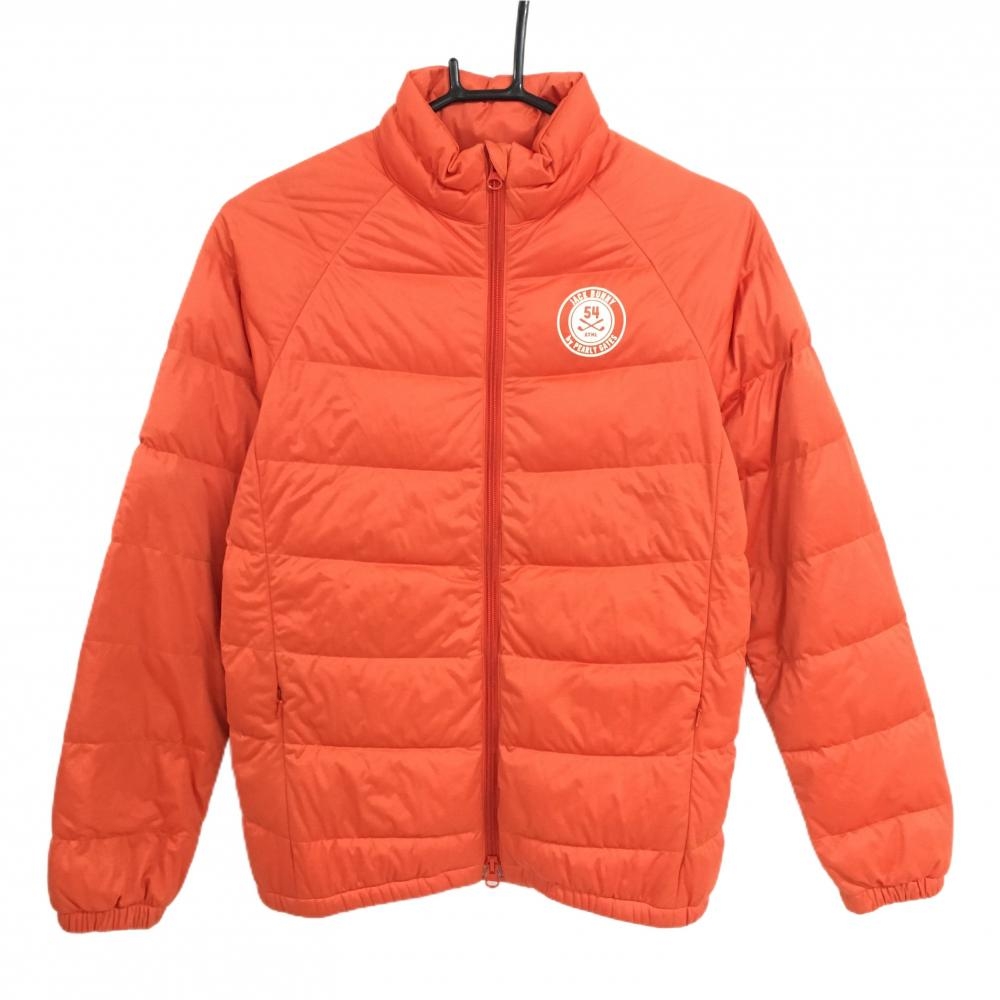 【美品】ジャックバニー ダウンジャケット オレンジ×白 ロゴプリント レディース 1(M) ゴルフウェア Jack Bunny