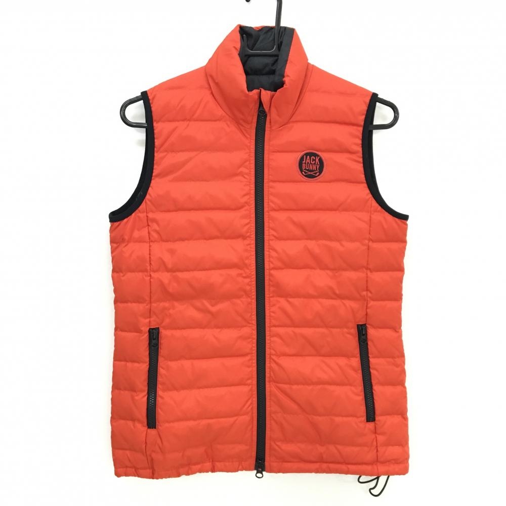 【超美品】ジャックバニー ダウンベスト オレンジ×黒 ロゴワッペン 裾ドローコード レディース 1(M) ゴルフウェア Jack Bunny