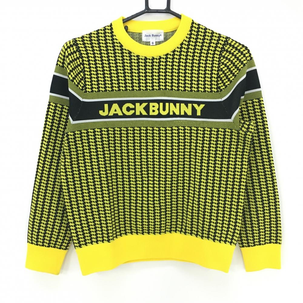 【美品】ジャックバニー セーター イエロー×黒 千鳥格子風 ニット レディース 0(S) ゴルフウェア 2022年モデル Jack Bunny