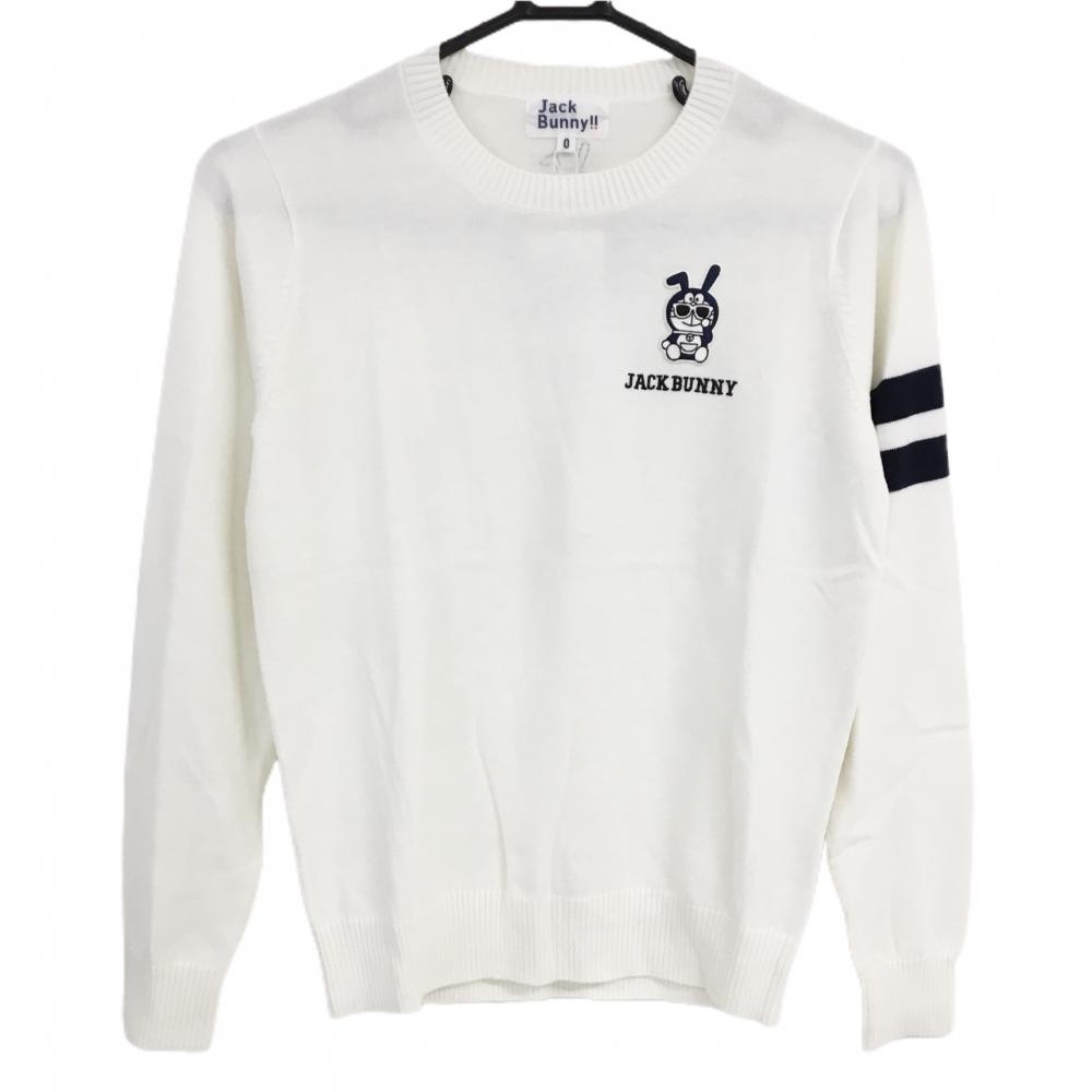 【新品】ジャックバニー×ドラえもん セーター 白×ネイビー ニット うさ耳ドラえもん ウール混 レディース 0(S) ゴルフウェア Jack Bunny