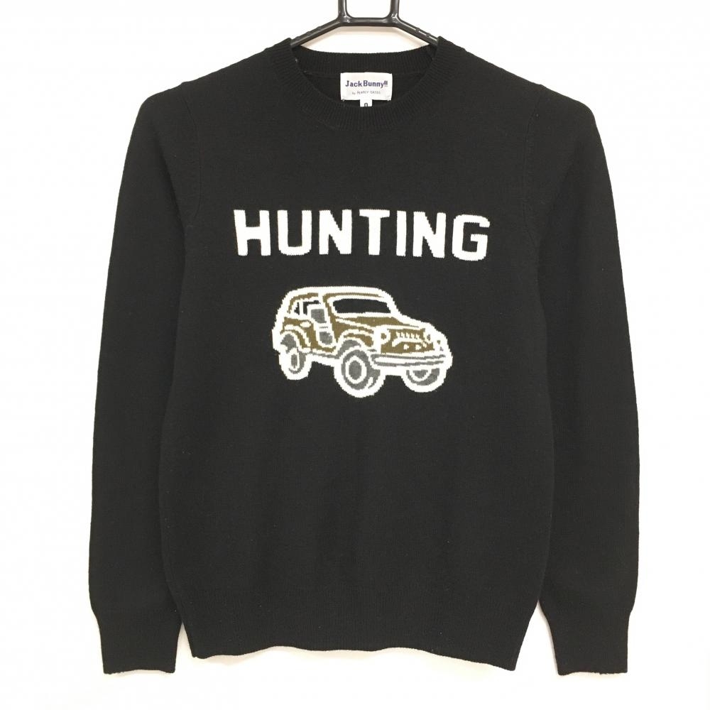 ジャックバニー セーター 黒×白 車 ニット レディース 0(S) ゴルフウェア Jack Bunny