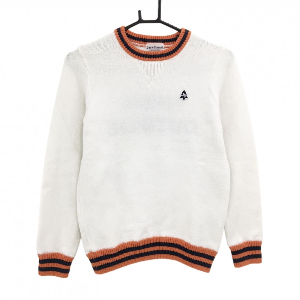 ジャックバニー セーター 白×オレンジ コットン混 ニット レディース 0(S) ゴルフウェア Jack Bunny