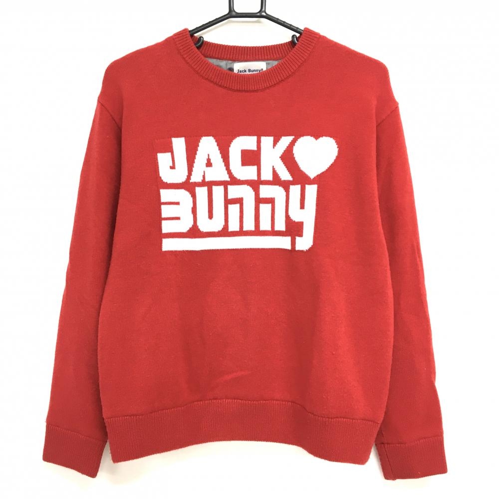 ジャックバニー セーター レッド×白 ビッグロゴ 裏地付き ニット レディース 1(M) ゴルフウェア 2024年モデル Jack Bunny